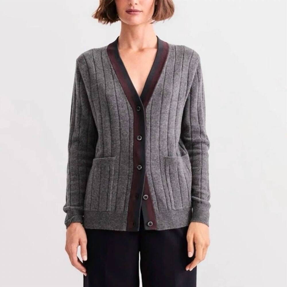 NEW KULE sinclair cashmere long sleeve cardigan in smoke melange